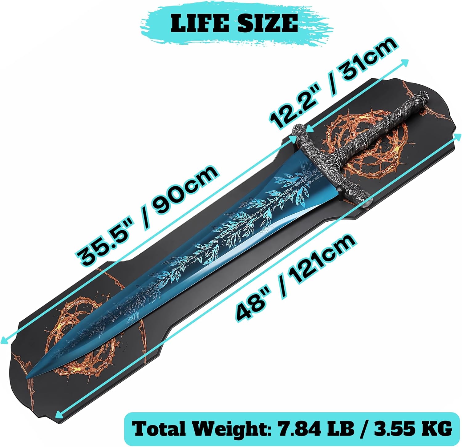 Dark Moon Greatsword Elden Ring's Merch Full Metal 48" Cosplay Knight Weapons Moonlight Swords for Adults Blue