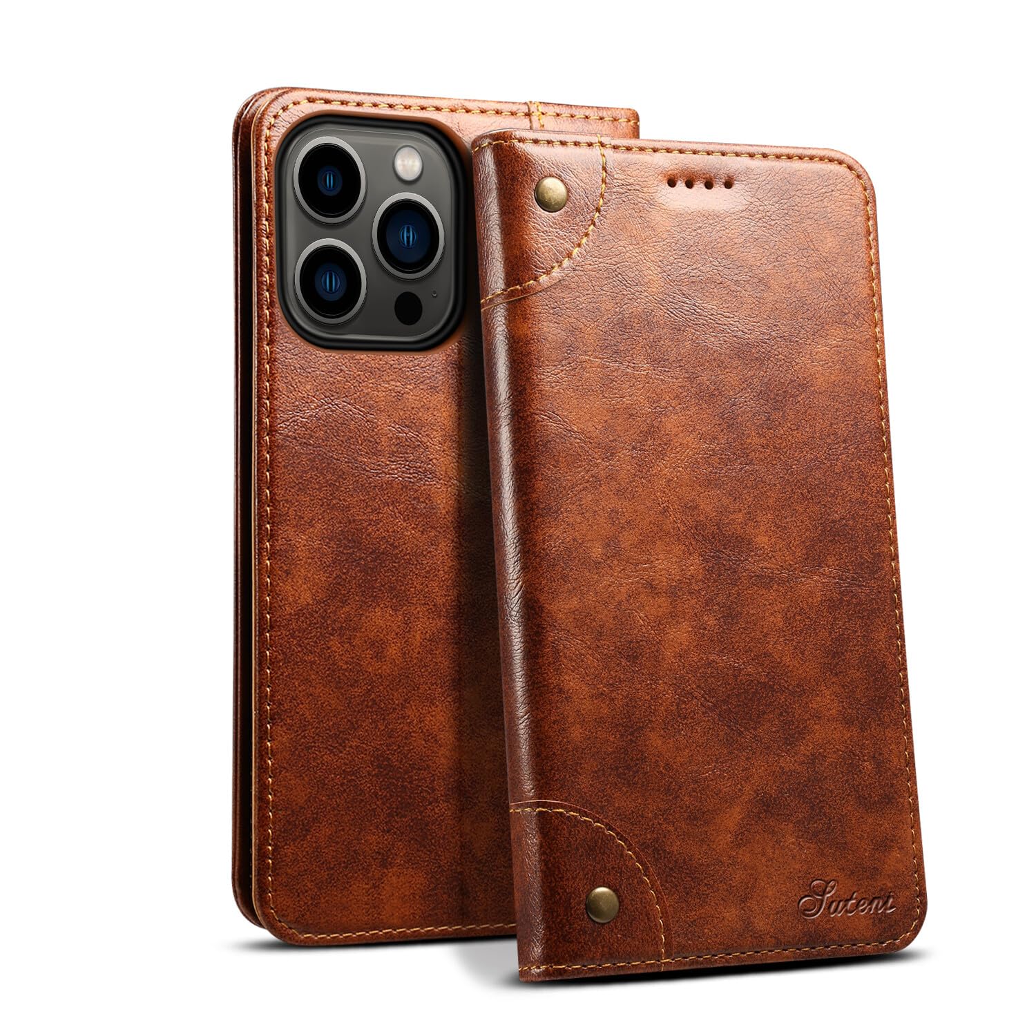 Étui marron iPhone 14 Pro Max pour réunions d'affaires et voyages - 8