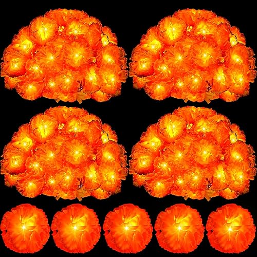 Miniatura 1 de Retisee Guirnalda de luces de caléndula de 9.8 pies, 20 luces LED, flores artificiales de caléndula para decoración del hogar, cortina de hadas