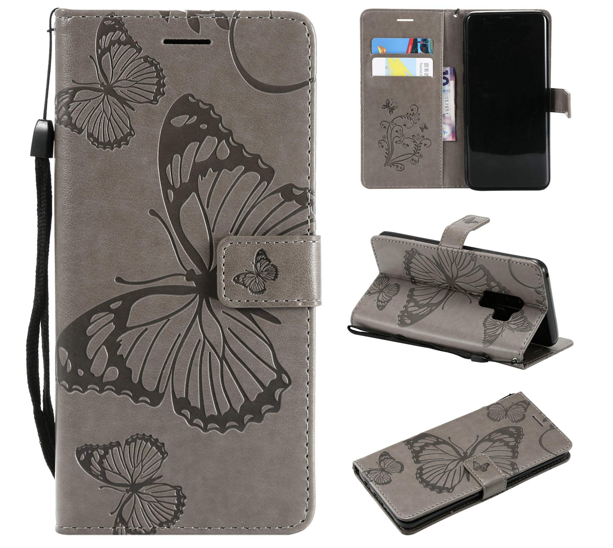 FQY-TEC | Samsung Galaxy S9+(6.2") case,[Gray]B[Pu Leather]and[TPU]Wallet,Card slot,Stand Case for Samsung Galaxy S9+(2018)(6.2")