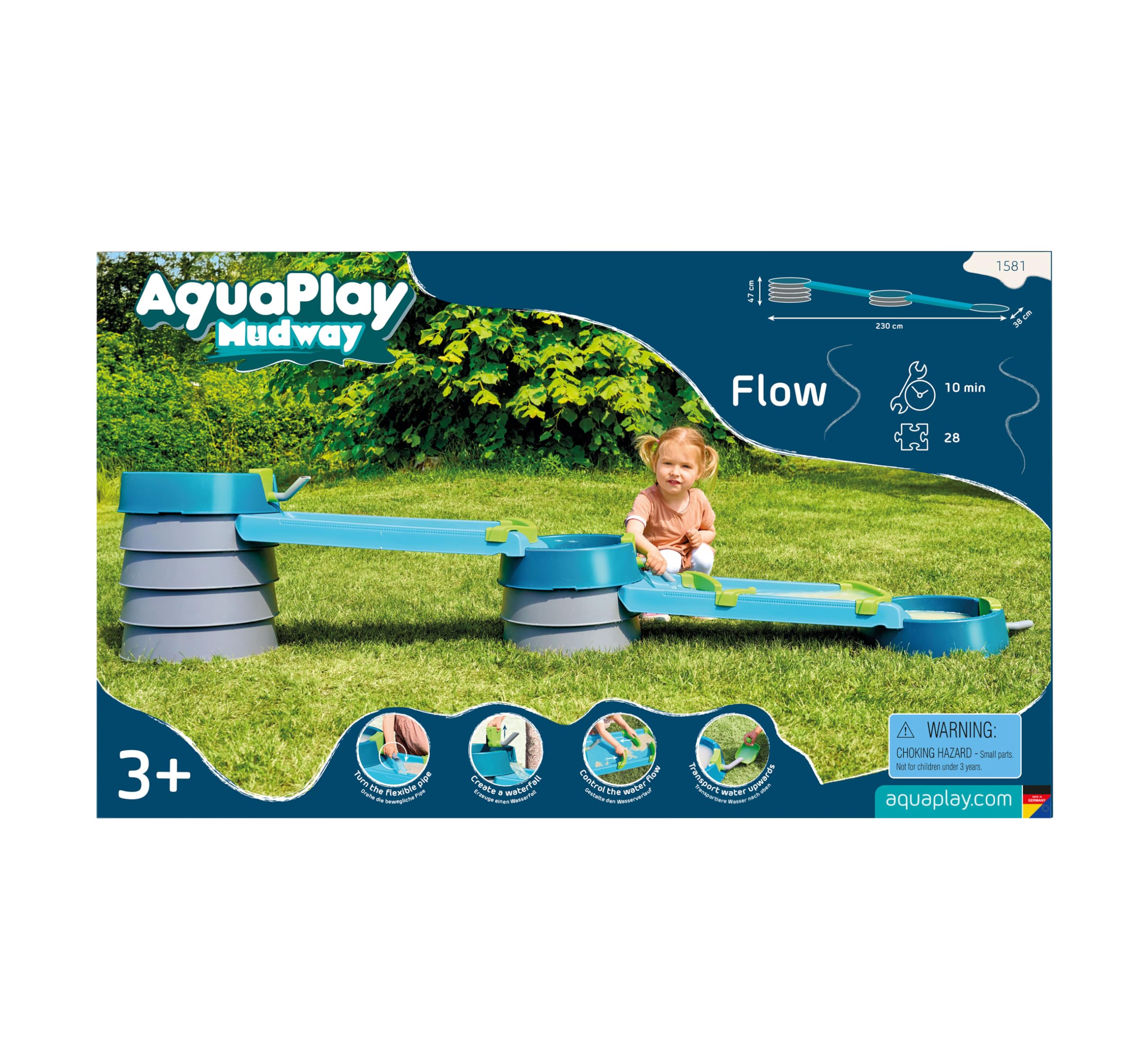 AquaPlay Mudway Flow - Pista de agua y arena combinada, 2,3 m con cerraduras, platillos y deslizadores, sistema de conexión flexible, juego de agua para exteriores resistente a la intemperie, a partir