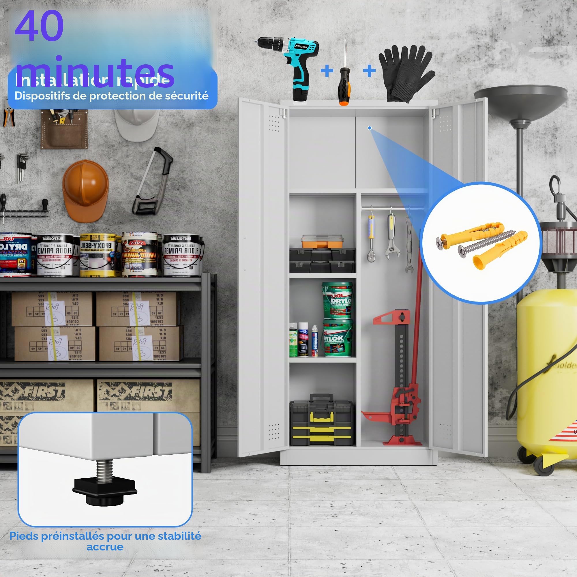 SUPEER Armoire à Balais en Acier avec Ventilation et Fermeture Magnétique, Multifonction pour Aspirateur, Produits de Nettoyage, Linge et Accessoires Ménagers, 70 x 30 x 165 cm, Blanc