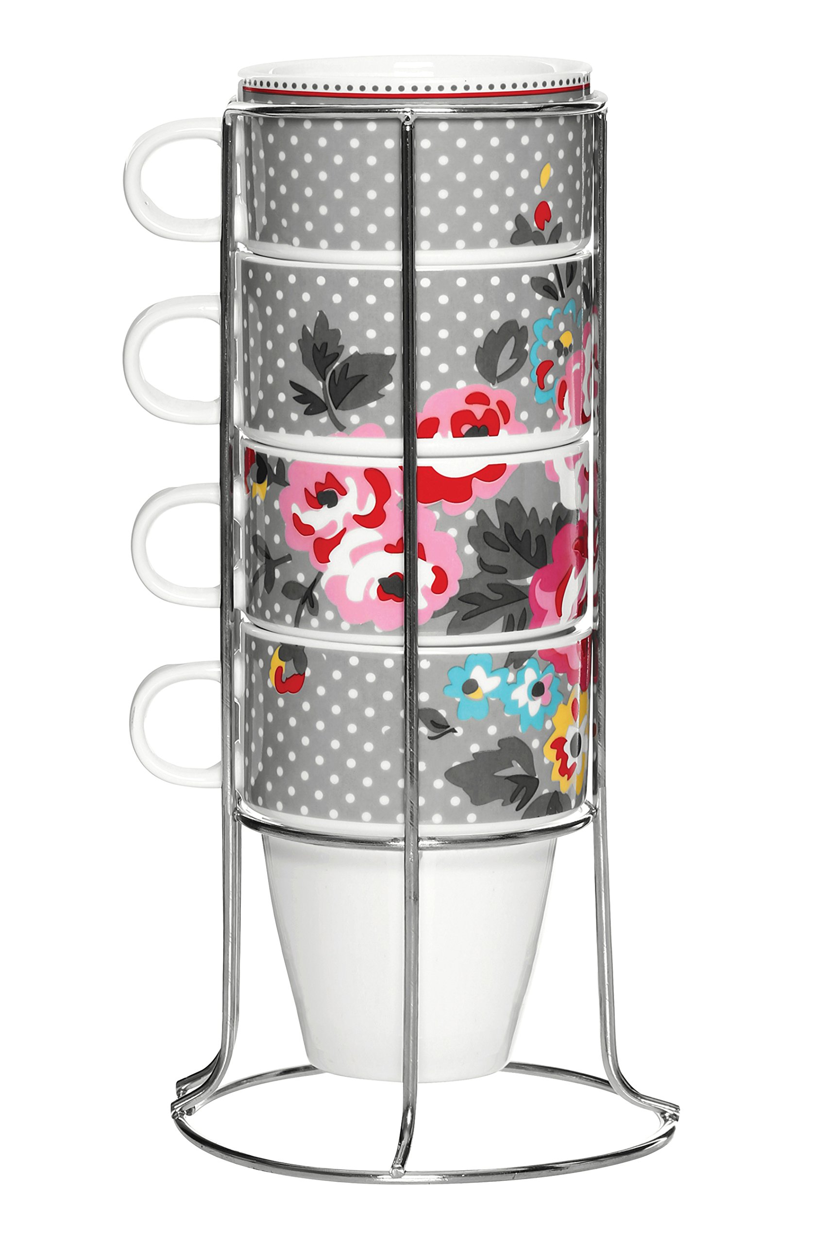 Premier Housewares Pippa Mugs with Stand - Set of 4 - Grey - 330ml
