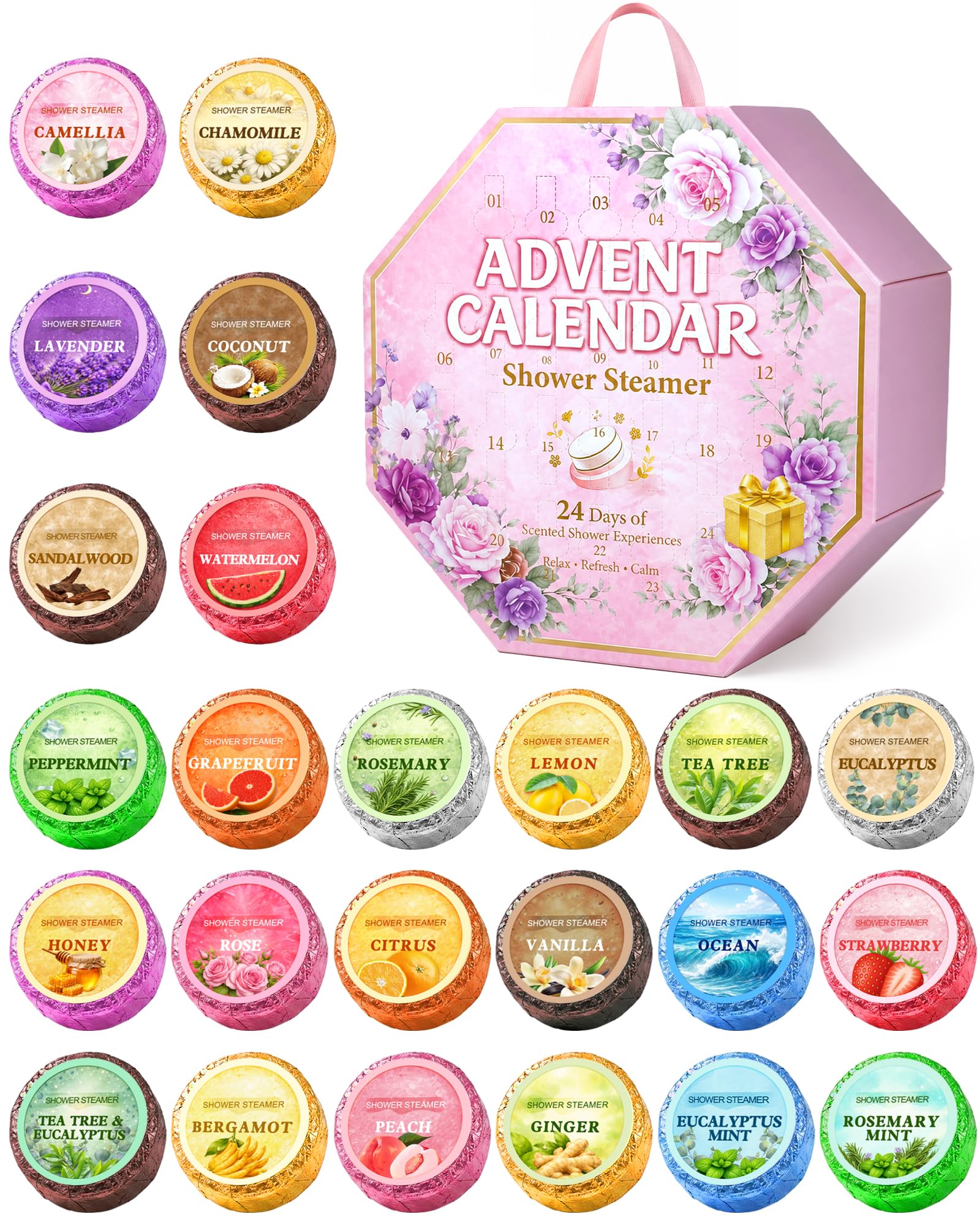 Shower Steamers Advent Calendar 2026 for Relaxation, 24 Spa Gifts for Women