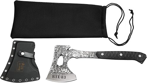 Miniatura 6 de ROUTE83 - Cuchillos martillados a mano con hacha táctica de hacha Tomahawk chapada en titanio con funda Kydex