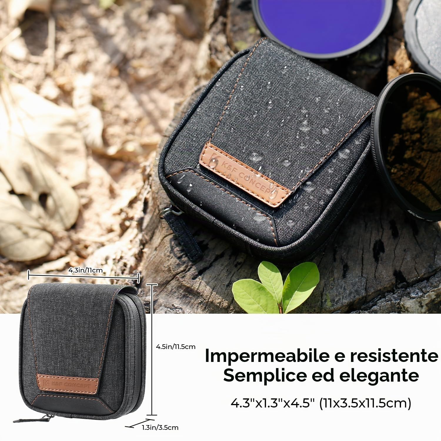K&F CONCEPT Custodia per filtri, borsa per filtri per obiettivi, 4 tasche porta-filtri impermeabile resistente alla polvere per filtri fino a 95 mm