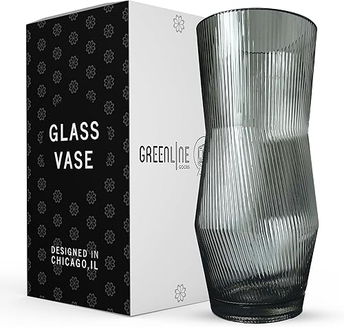 Greenline Goods Florero acanalado con parte inferior redondeada  Floreros de vidrio soplado a mano gris para flores, diseño acanalado y acanalado disponible en Yaxa Venezuela