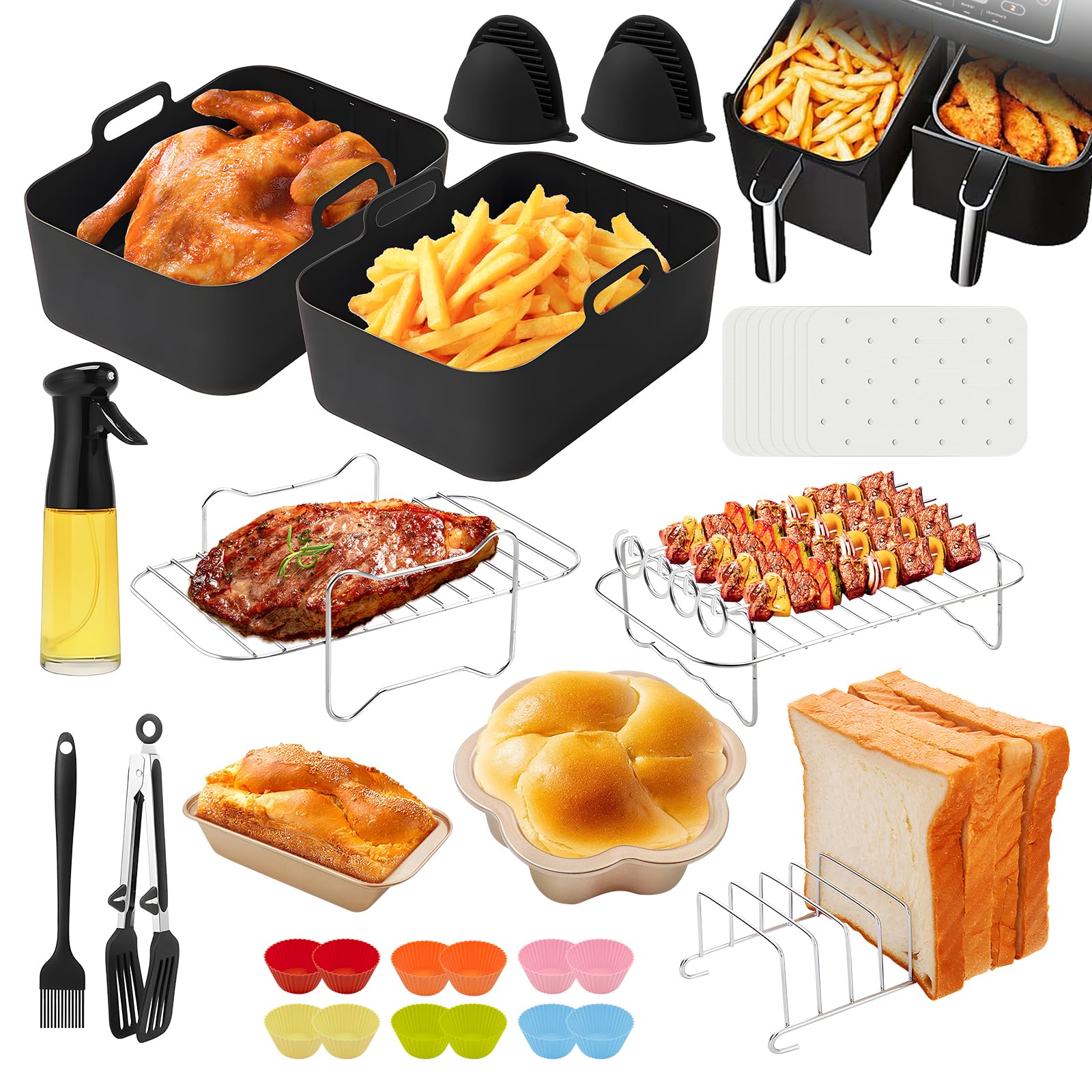 VINATO 2er Set Waffelformen Für Ninja Airfryer - Silikon Backformen Stapelbar