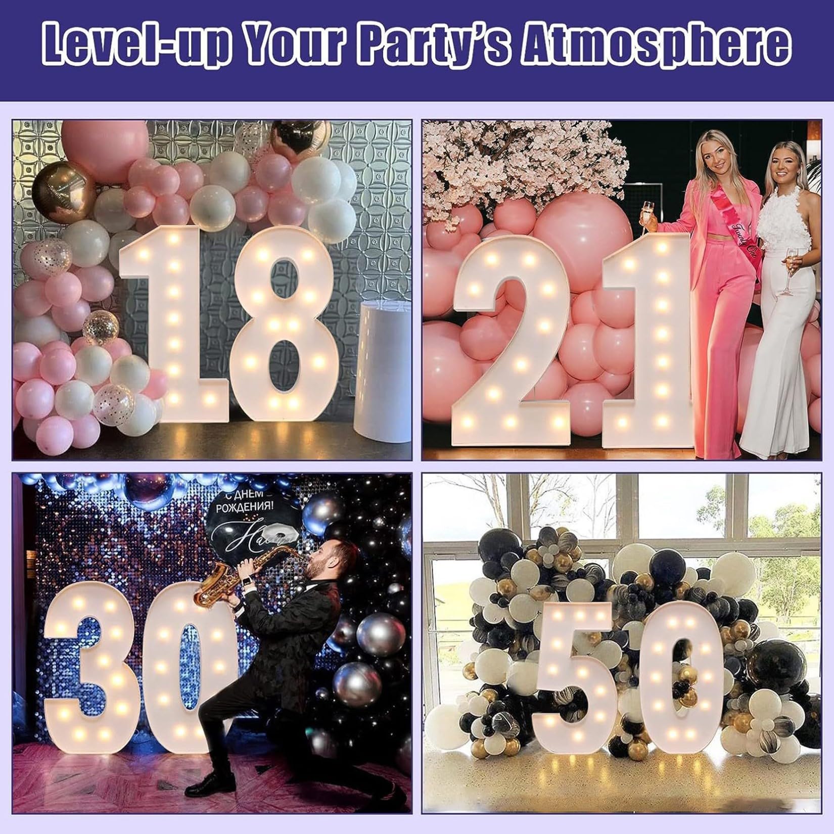 Marquee Light Up Number 4arge - Set di cornici decorative con luce calda, per matrimoni, San Valentino, feste di compleanno, 120 cm
