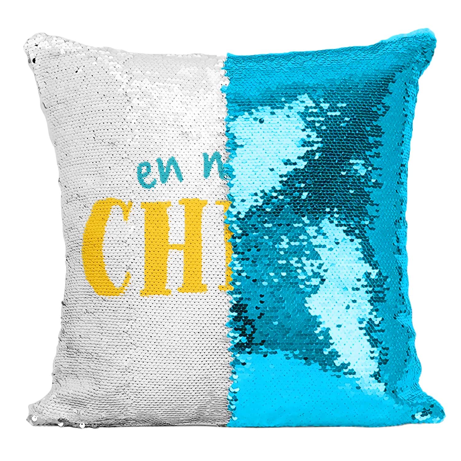 Coussin housse sequin turquoise réversible pour une détente totale