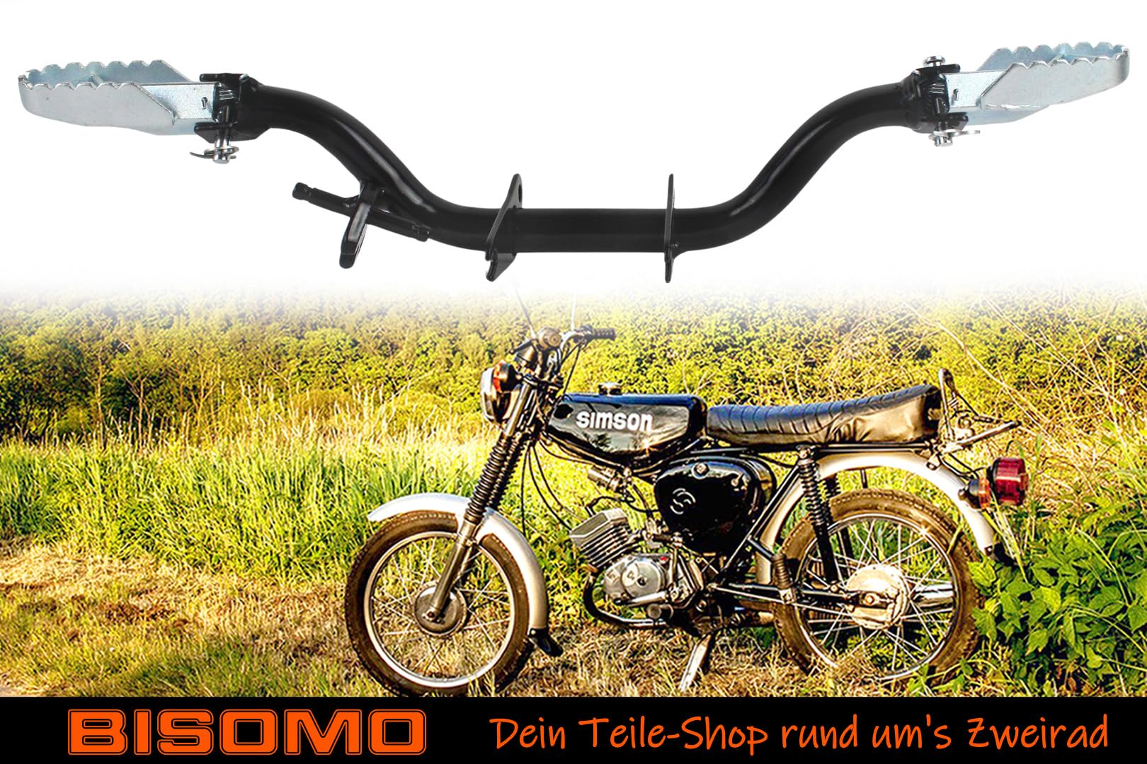Fußrastenträger Tuning Sport, klappbare Fußrasten mit Halteplatte für Seitenständer, für Simson S50, S51, S70, S53, S83