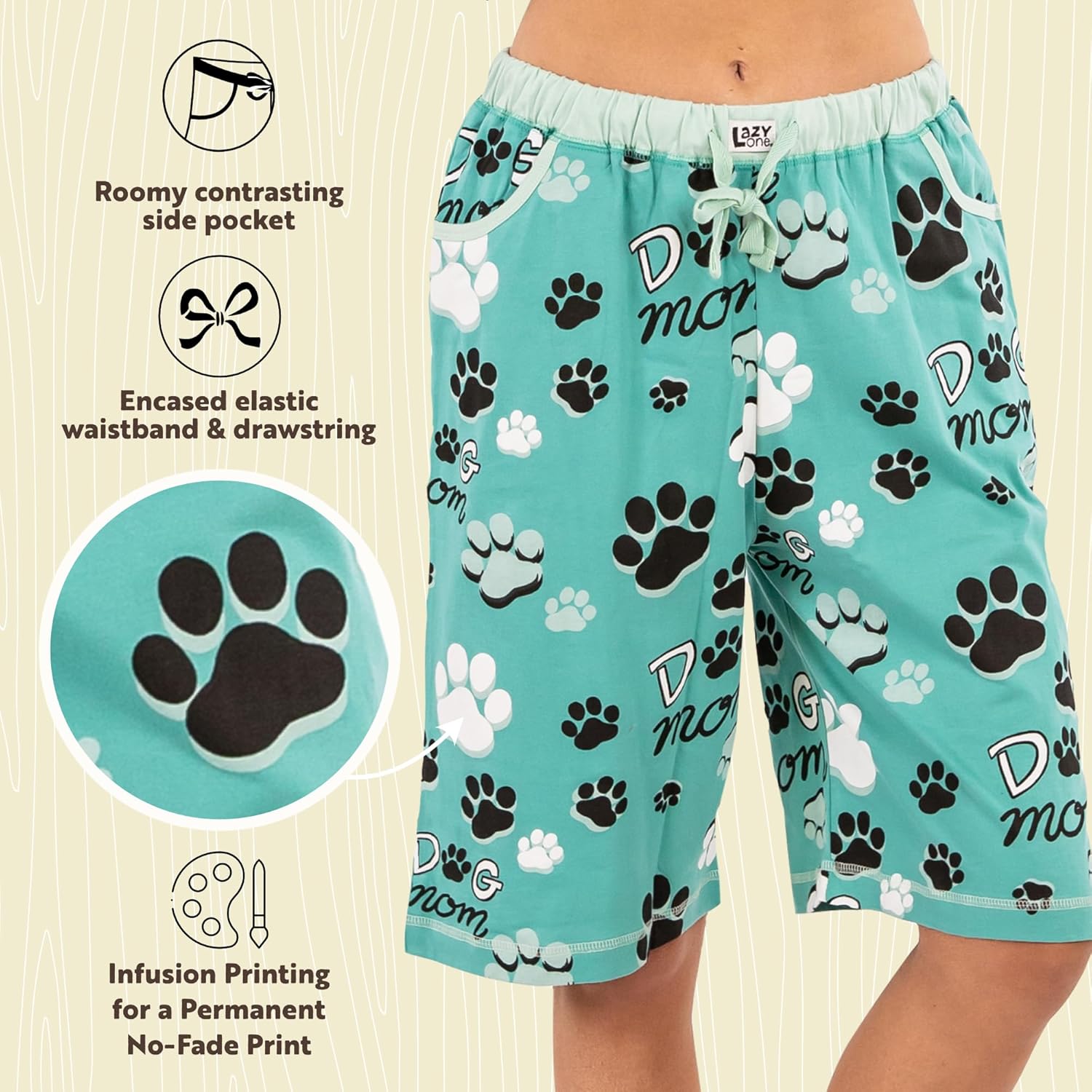 Lazy One Women's Bermuda Shorts with Elastic Waistband and Scoop Pockets, Animal Designs, XS-XL - Image 6