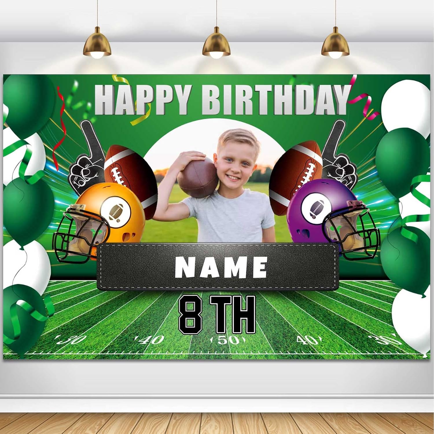 Custom Football Theme 8th Birthday Party Decorations Banner,Happy 8th Birthday Football Sports Backdrop Decorations Supplies