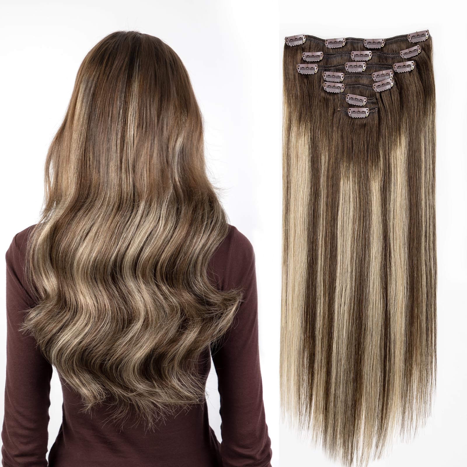 SOBEAUTY Hair Extensions Clip in, 100% Real Human Hair Extensions