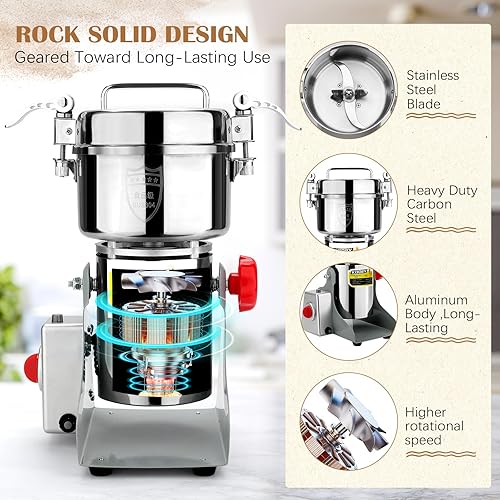 Miniatura 4 de 800G Electric Grain Grinder Mill, 2000W Swing-Type 304 Dry Cereals Pulverizer Makes Dry Goods, Spices, Coffee, Pepper, Etc., Commercial 110V