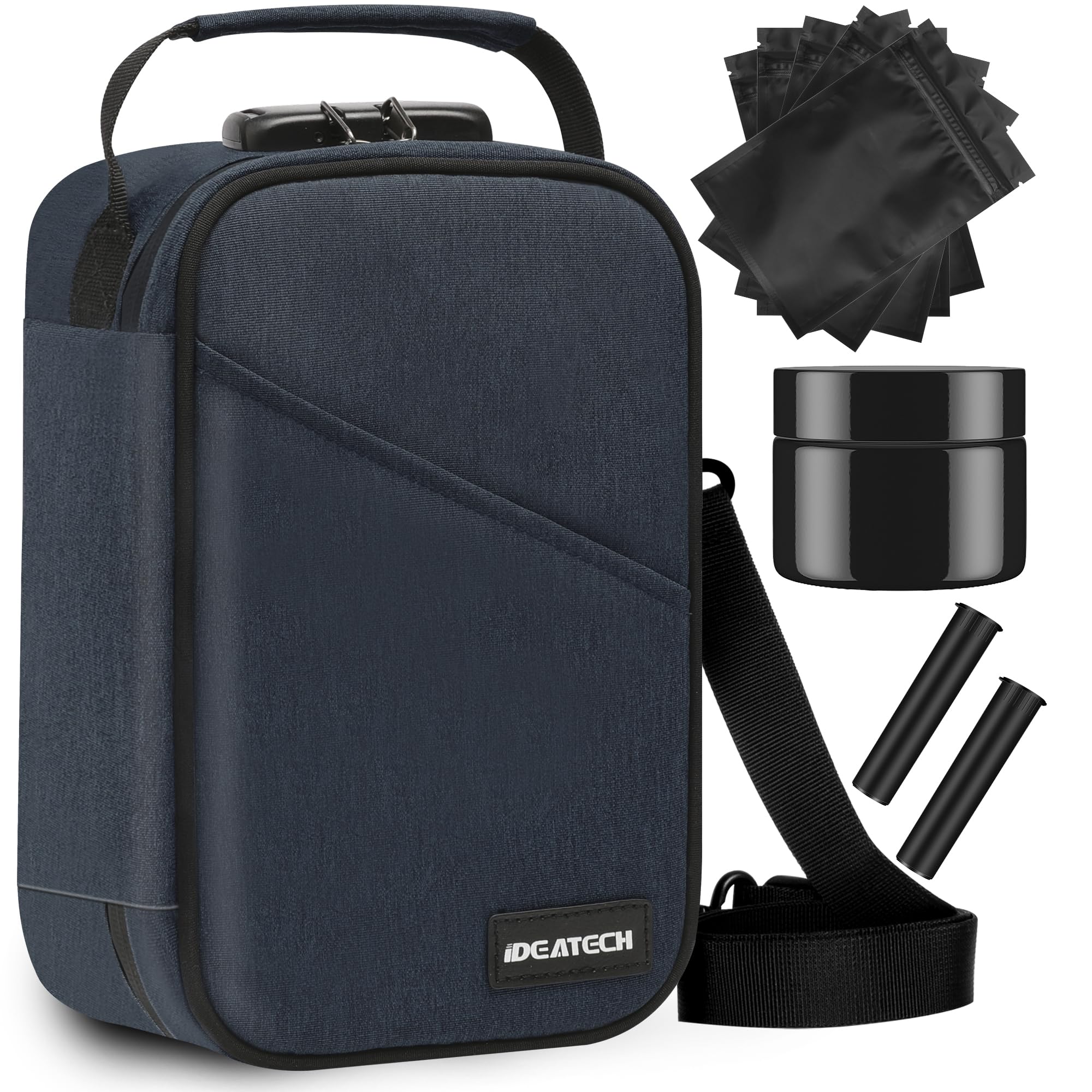 IDEATECH Borsa a prova di odore, a prova di odore, contenitore a prova di odore, con serratura, a prova di odore, da viaggio, a prova di odore, regalo di compleanno per uomo/donna (blu navy