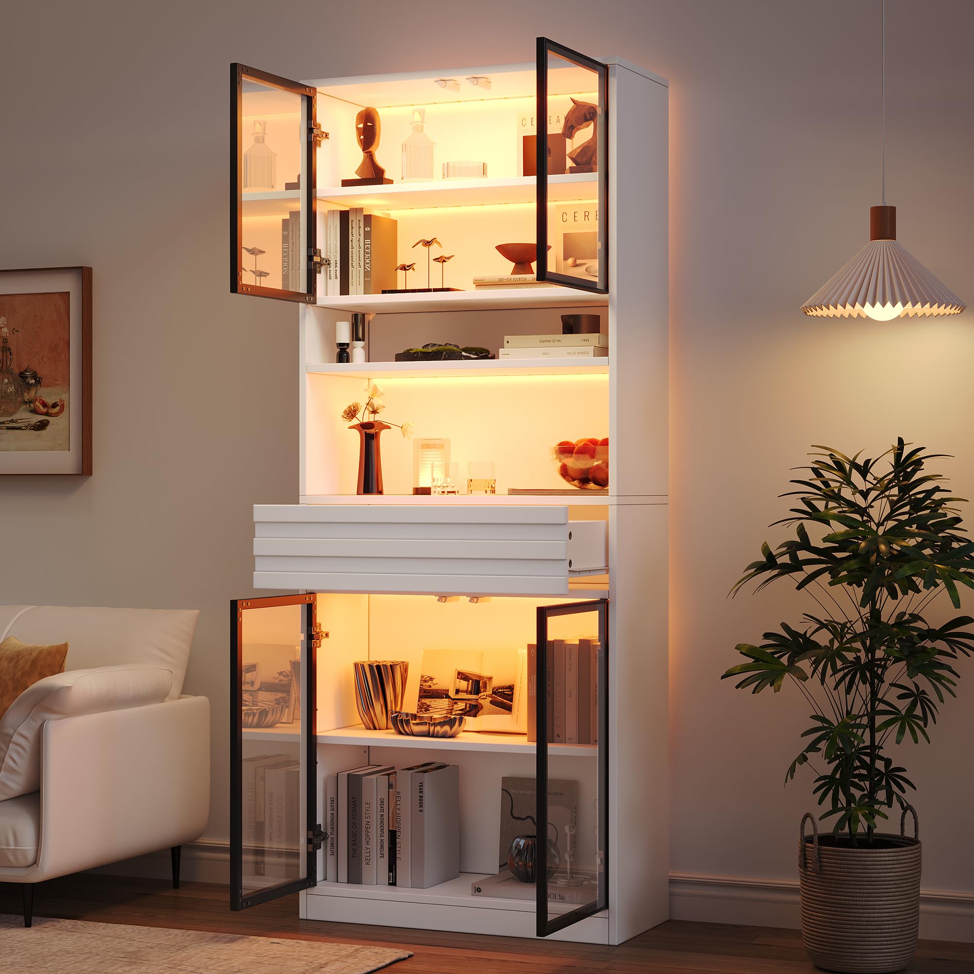 Vetrina da 80 x 35 x 200 cm, in MDF, libreria con 4 ante in vetro