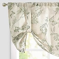 Vista 28 de Lazzzy Cenefa de cocina para ventanas, con aislamiento térmico, cortina opaca con estampado floral, lino sintético, cenefa de cortina para cocina