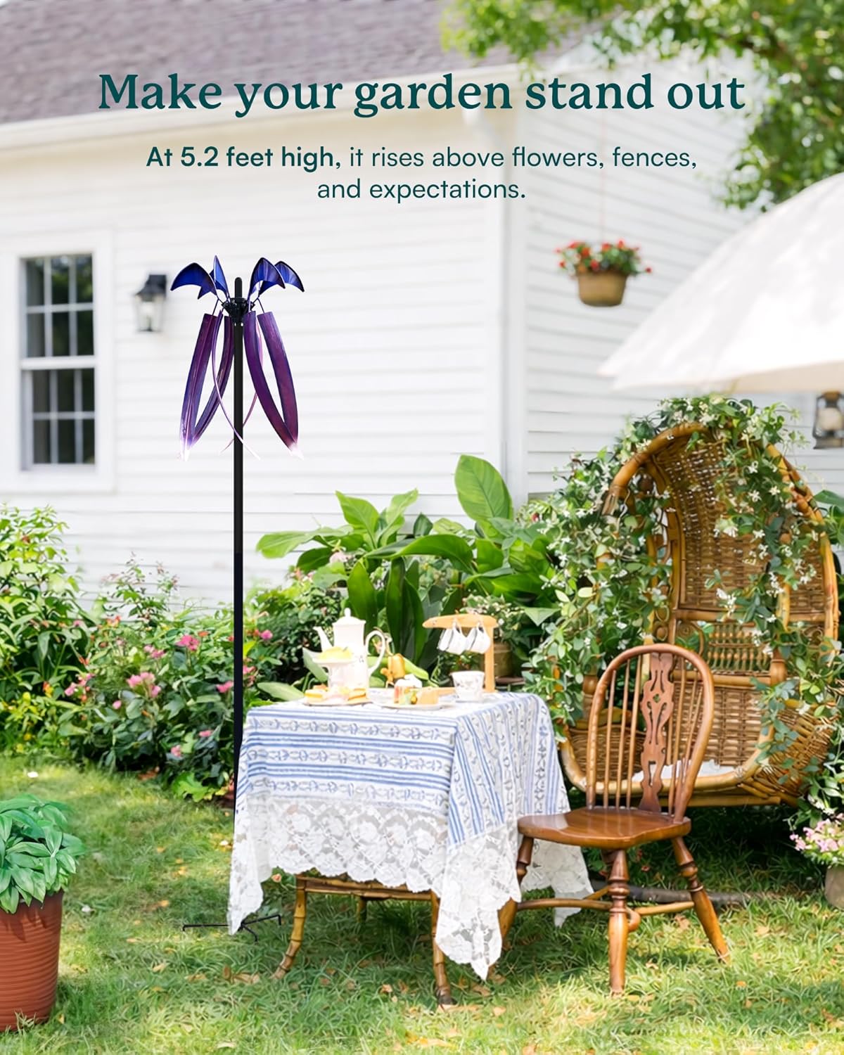 Wind Spinners for Yard Garden, Large Outdoor Metal Wind Spinner with Stake, Kinetic Wind Sculptures & Spinners Windmill for Outside Lawn Yard Art Decor(15" W x 73" H)