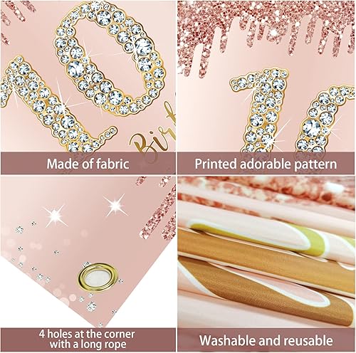 Miniatura 6 de Cartel de 10 cumpleaños de 10 años para niñas, suministros de cartel de fiesta de cumpleaños de oro rosa 10, póster de cumpleaños rosa de 10 años,