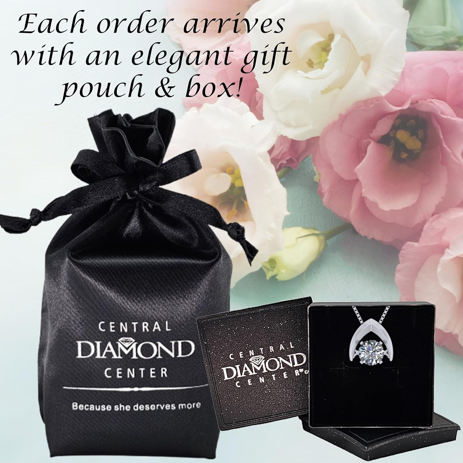 Central Diamond Center Omega Dancing Gemstone Necklace for Women in 925 Sterling Silver & Pure Brilliance Zirconia CZ - Image 6