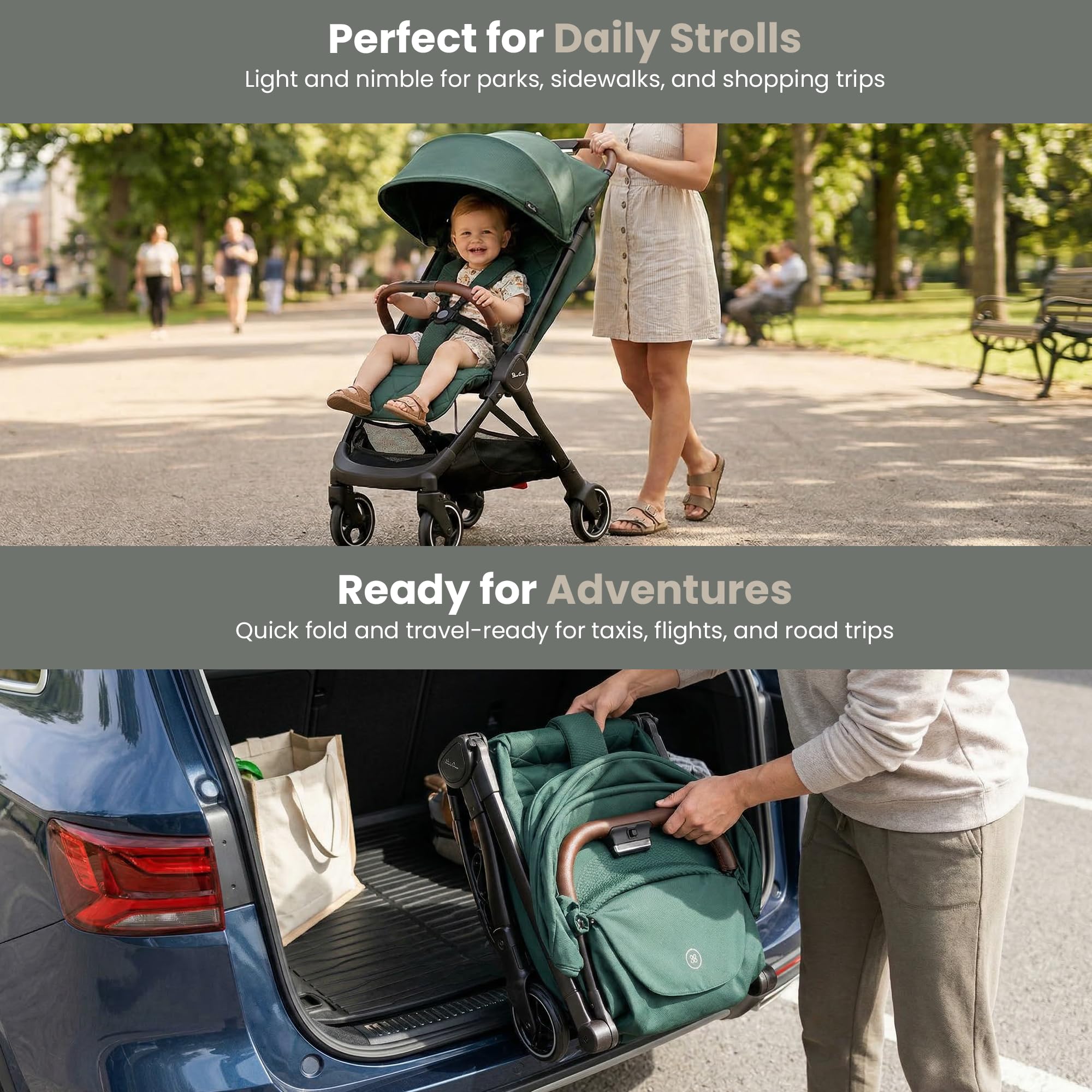 Silver Cross Clic Compact Travel Stroller – (Conifer) – Lightweight Baby Stroller for Airplane Travel – One-Hand Fold, Lie-Flat Infant & Toddler Seat – Birth to 55 lb : Baby