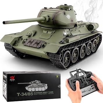 BESTYMXY RC Tanks Henglong Russian T-34/85 Medium Tank, 1 16 2.4ghz Tank Model That Shoots with Sound & Light for Ages 14+