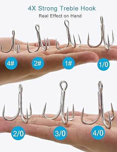 Miniatura 2 de Beoccudo Anzuelos agudos de agua salada, tamaño grande, 4 veces fuertes ganchos de pesca triples para caza grande, trucha, pez azul, salmón, pez