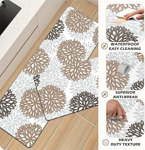 Miniatura 47 de Juego de 2 tapetes de cocina acolchados antifatiga, impermeables, antideslizantes, tapete de espuma viscoelástica, tapete cómodo para fregadero