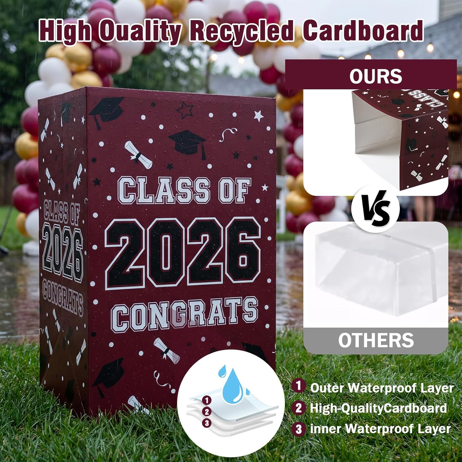 Tinlade 6 Pack Maroon 2026 Graduation Decorations 13 Gallon Disposable Trash Cans, Class of 2026 Party Garbage Bins, Large Waterproof Foldable Recycle Pop up Bins for Graduation Party, School