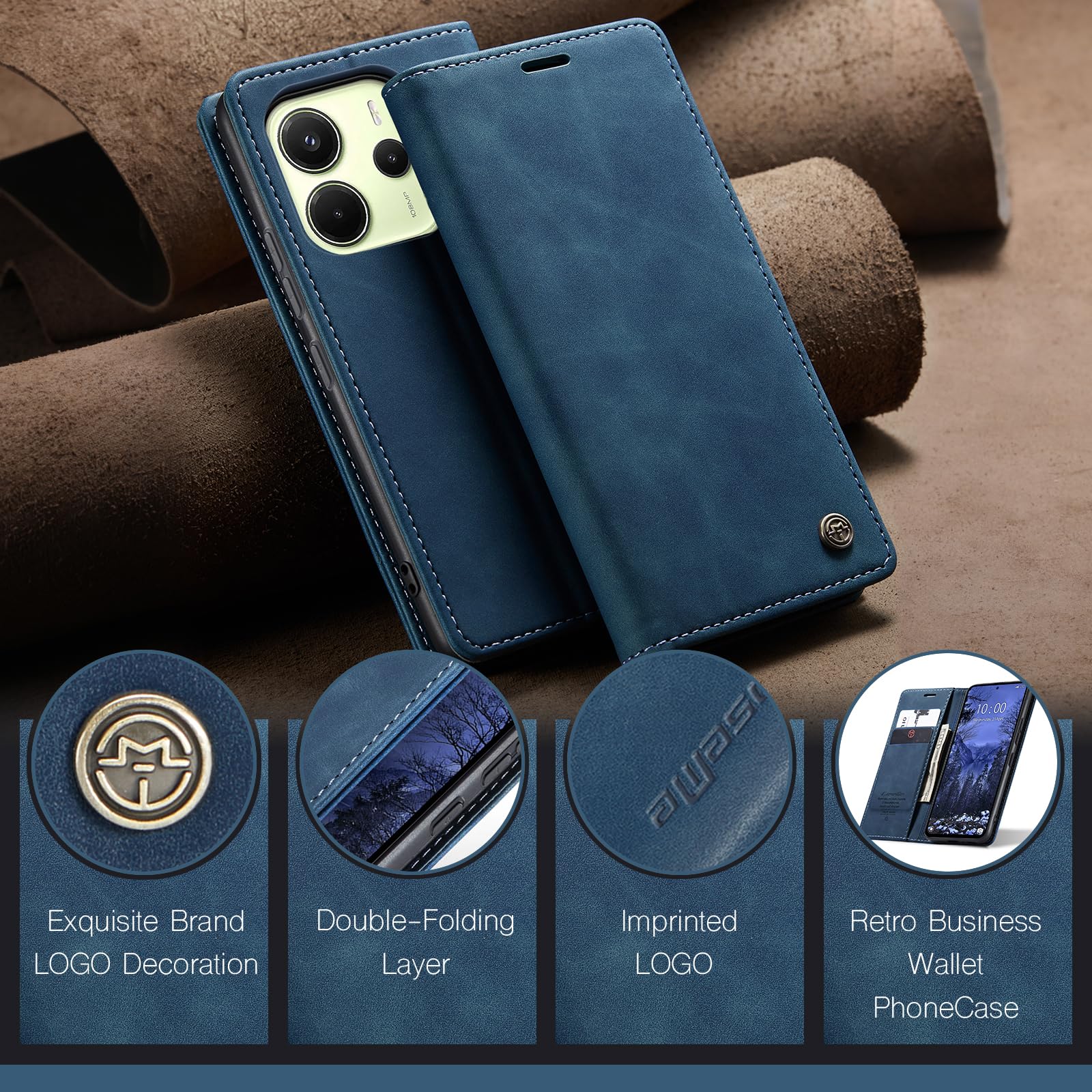 Monweicz Cover Compatibile con Xiaomi Redmi Note 14 4G, Custodia Portafoglio con Slot per Scheda, Protezione Completa Premium in Pelle PU, Flip Libro Magnetica Xiaomi Redmi Note 14 4G, Blu