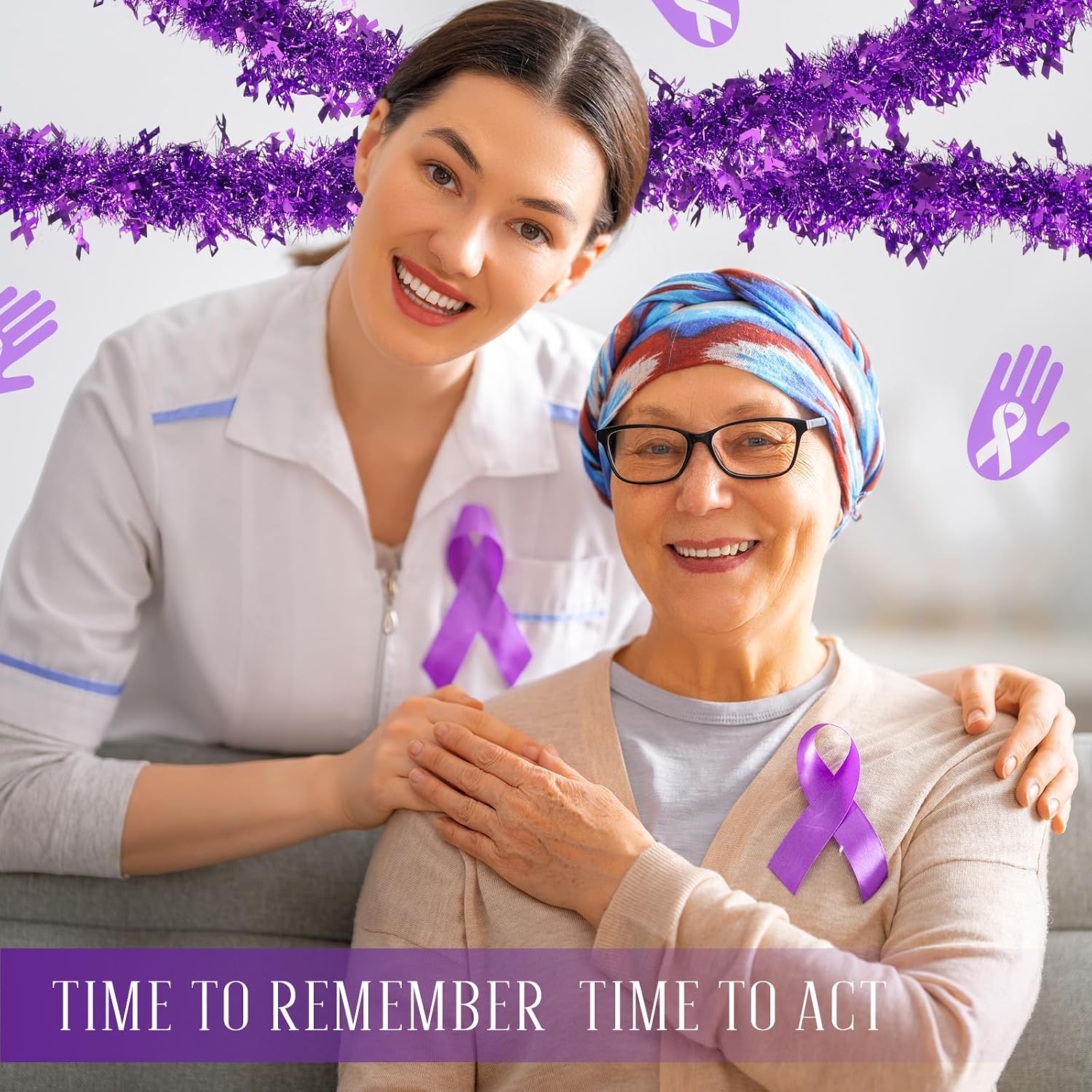 Meanplan 59Ft Alzheimer's Awareness Tinsel Garland,Purple Ribbon Pendant