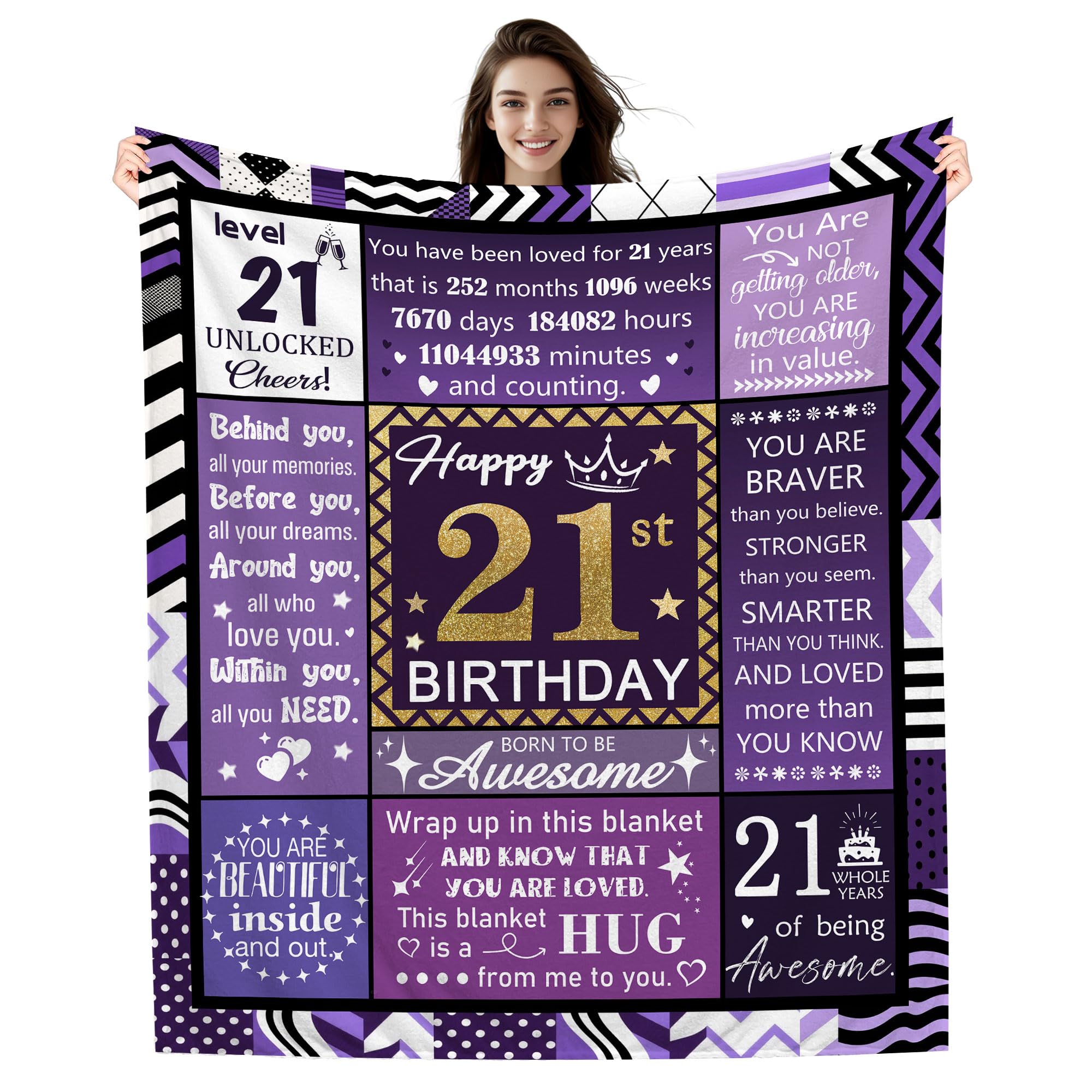 21 Years Old Gifts for Women Girls, Happy 21st Birthday Blanket for Daughter Sister Granddaughter Cousin Girlfriend Best Friend, 21st Birthday Gift Ideas Blanket 50 * 60 Inches(21-her)