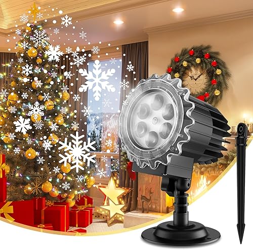 Miniatura 8 de Luces de proyector de nieve de Navidad, MILPROX para interiores y exteriores, luces de proyector de copo de nieve, lámpara giratoria transparente