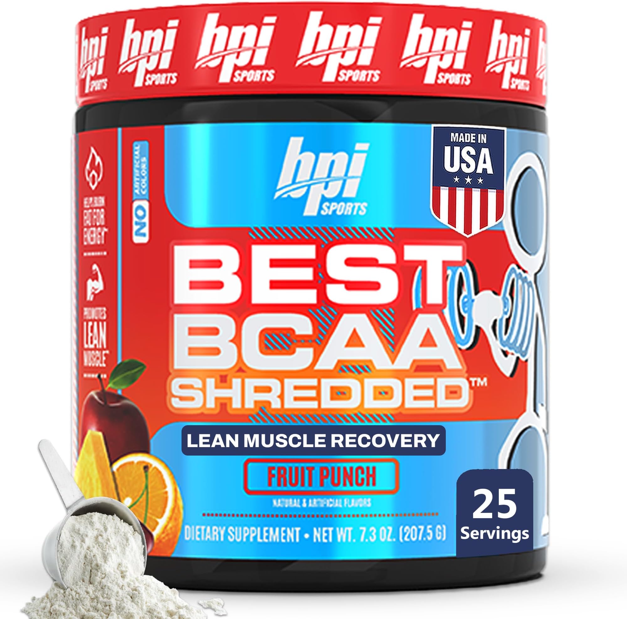 Best BCAA Shredded - Caffeine Free Thermogenic Recovery Drink, Lean Muscle Building BCAA Powder for Women and Men, Preworkout BCAAs Amino Acids Drink- Fruit Punch - 25 Servings