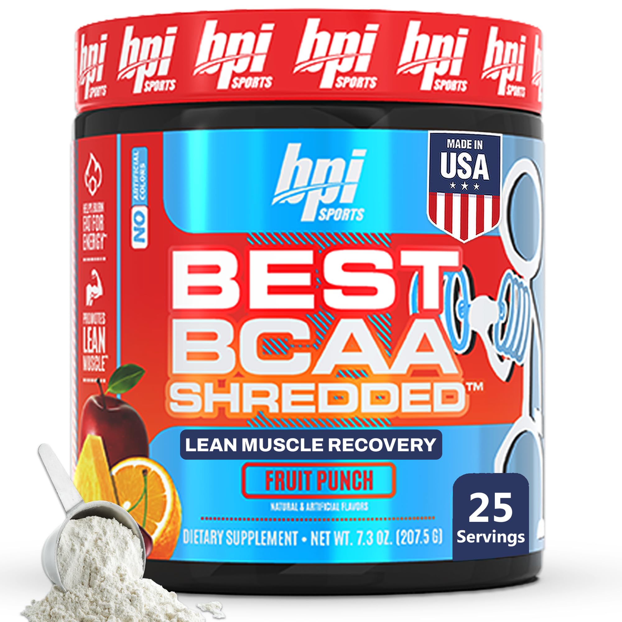 BPI Sports Best BCAA Shredded - Caffeine-Free Thermogenic Recovery Formula - BCAA Powder - Lean Muscle Building - Accelerated Recovery - Weight Loss - Hydration - Fruit Punch - 25 Servings - 9.7 oz.