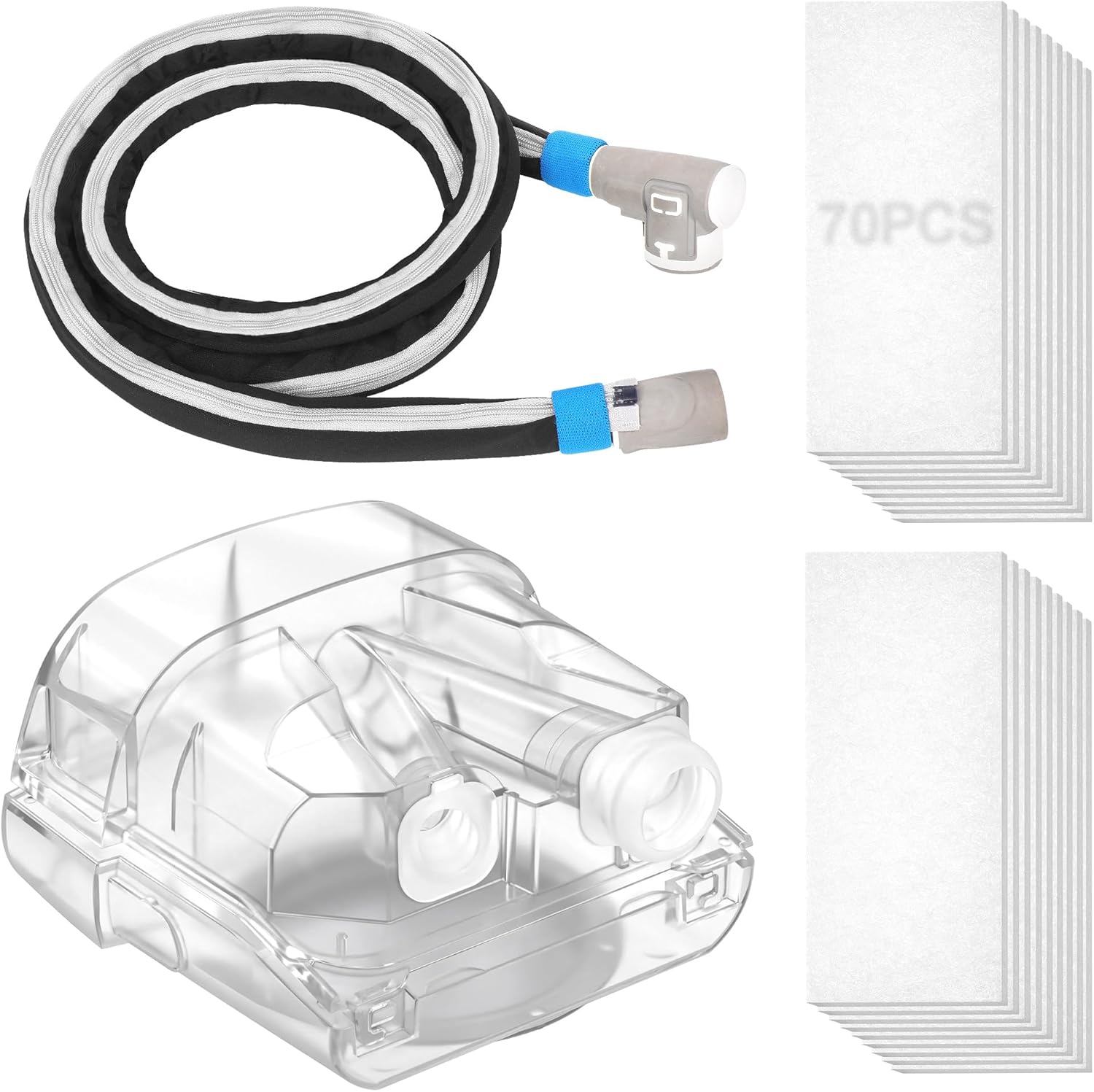 Replacement Water Chamber for AirSense & AirCurve 11, New Version HumidAir Water Tank for S11 Series, Features with 70PCS Filters & Hose Cover for ClimateLineAir，ItAll Supplies for CPAP Users