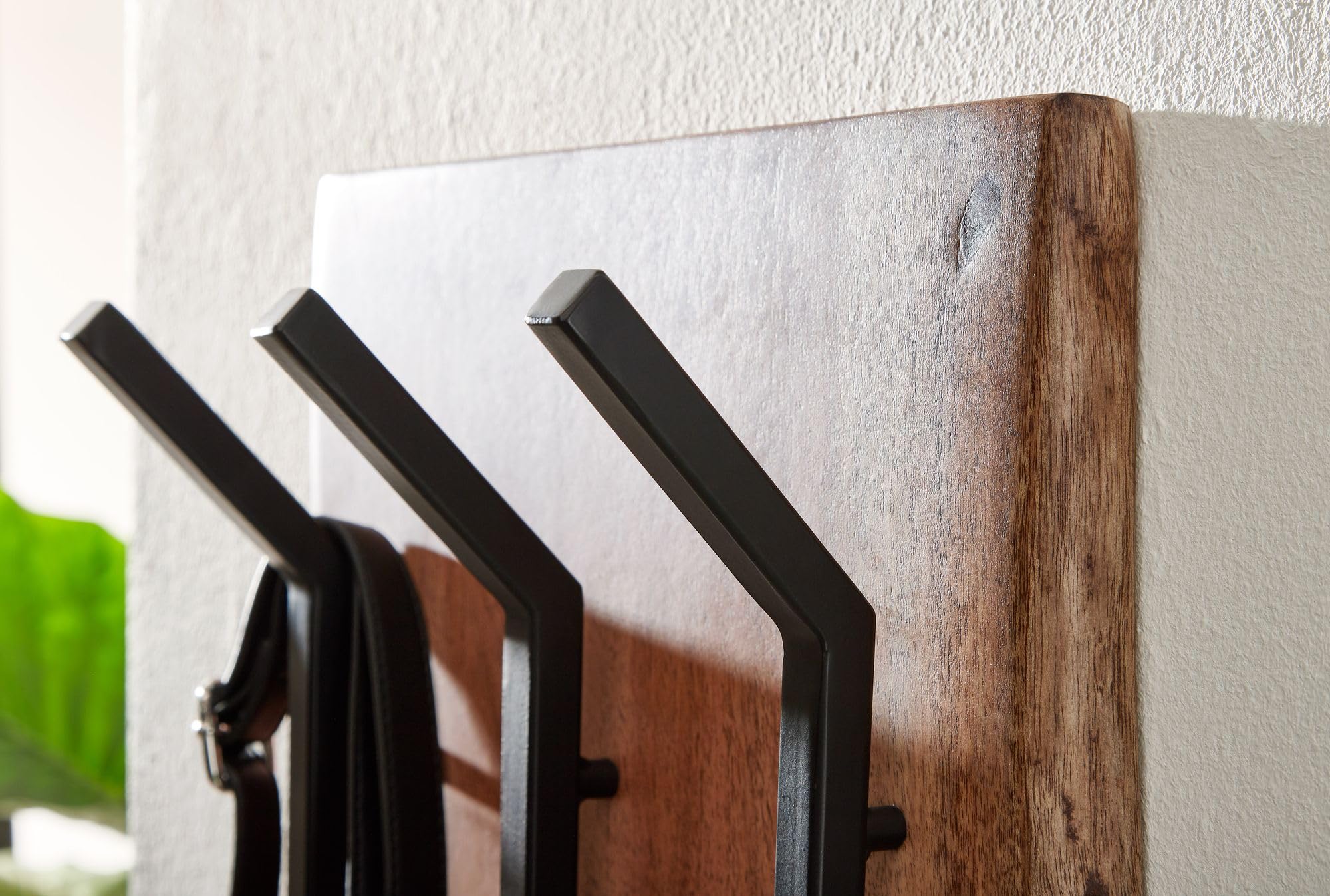 FineBuy Wandgarderobe 35,5x11x100 cm Akazie Massivholz mit Baumkante | Garderobenpaneel mit 6 massiven Kleiderhaken auf 2 Höhen, Garderobenleiste aus Echtholz, handgefertigt