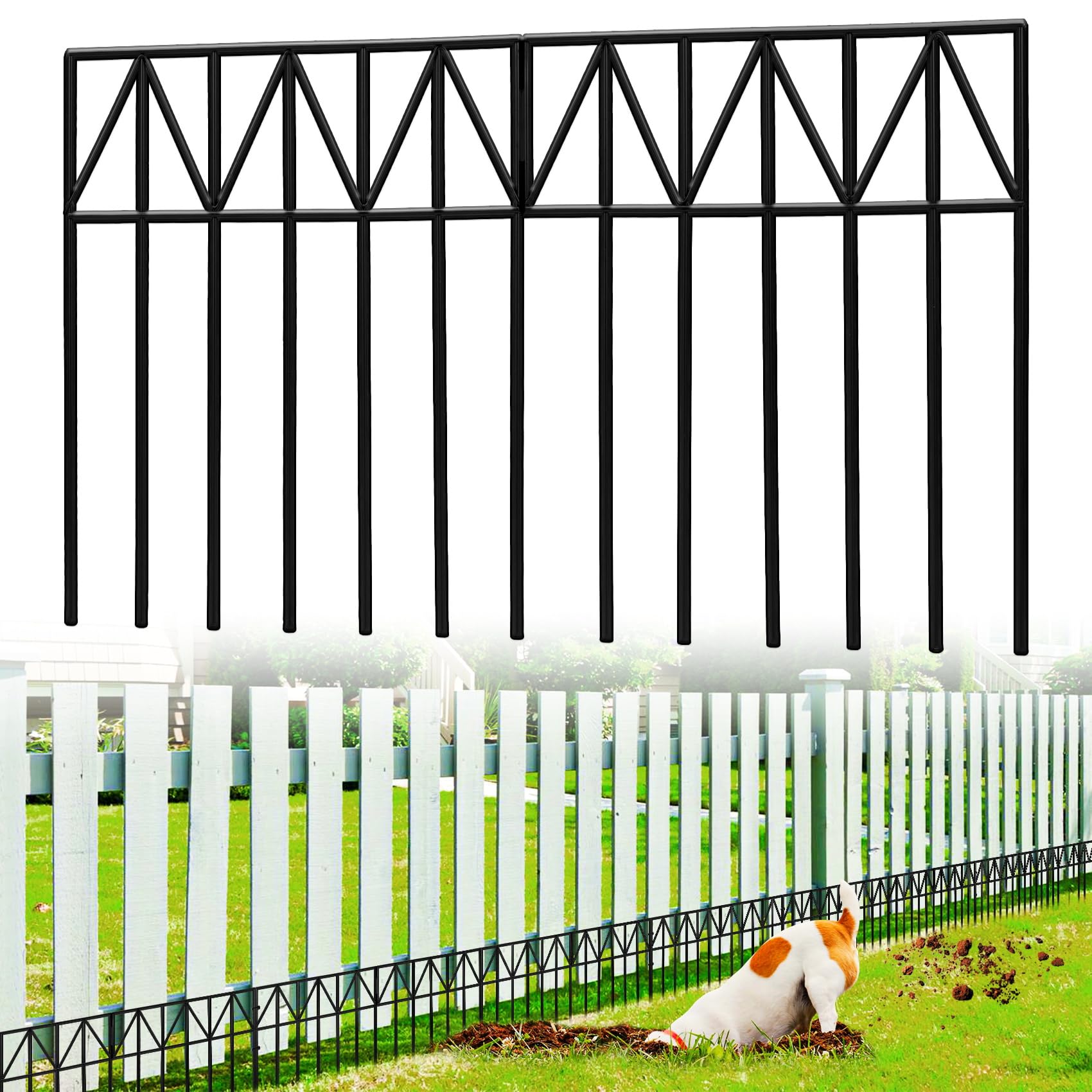 10.09Ft(L) X 16Inch(H) Collapsible Animal Barrier Fence, 5 Pack No Dig Fence Panels, Garden Fence Border Dig Fence Barrier for Dogs Rabbits Defense, Bottom Blocker for Outdoor Yard Patio
