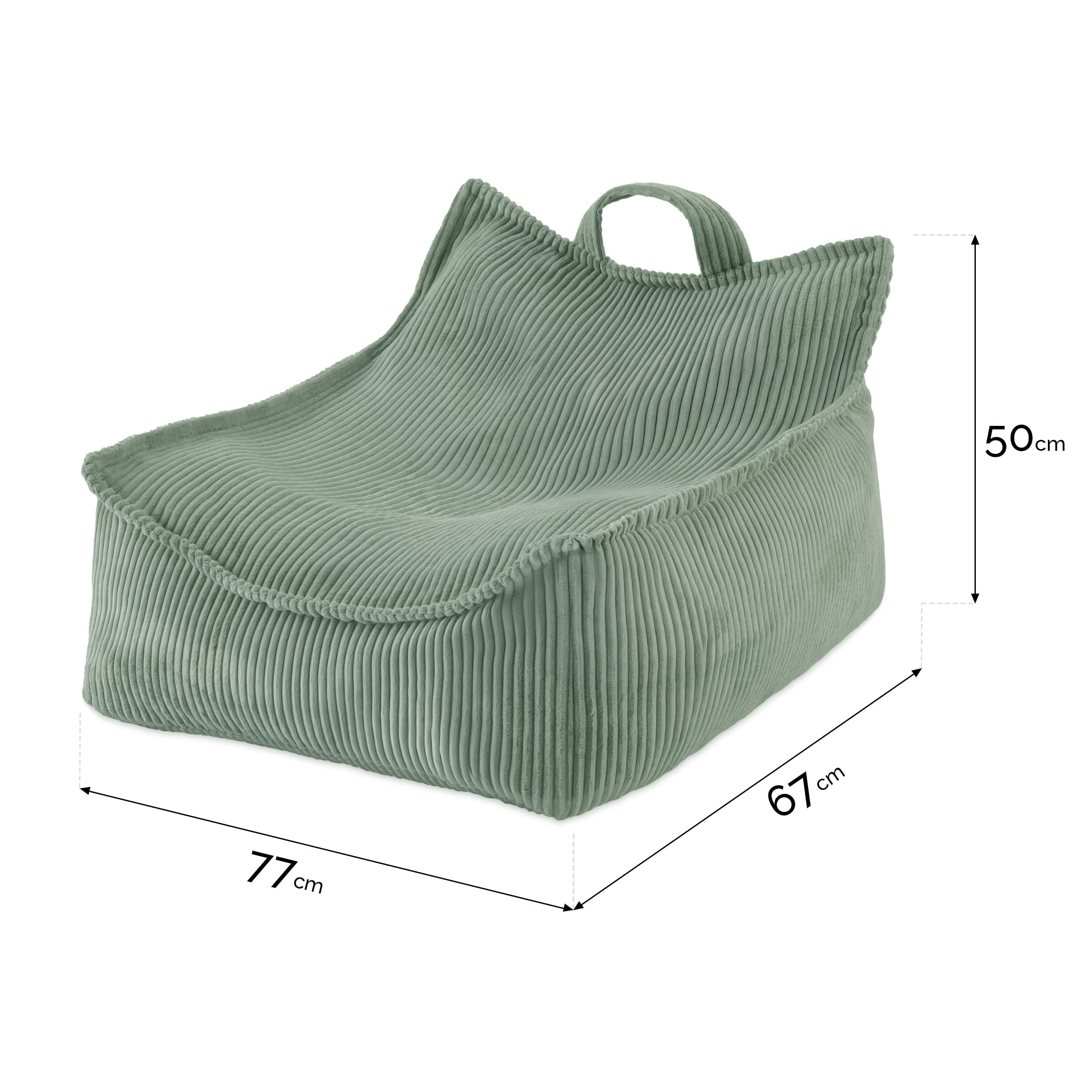MISIOO - Puf para niños, gran bolsa, para niños, material pana, 77 x 67 x 50 cm, tejido lavable, asa para un fácil transporte, construcción estable y suave, calidad