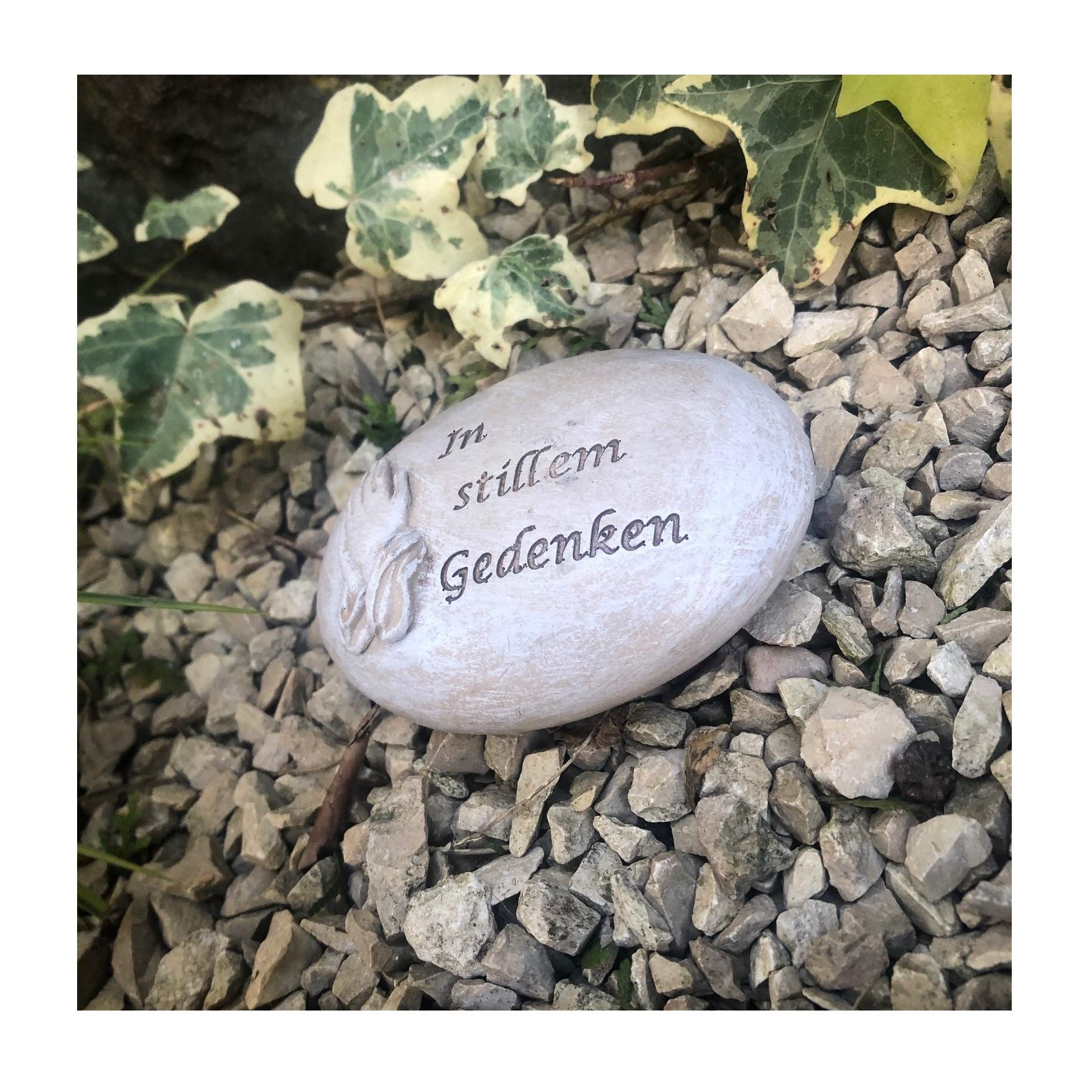 Radami Grabherz Gedenkstein – Steinguss-Herz Mit Rosenranke, 9,5x9,5 Cm, Wetterfest, Antik Grau