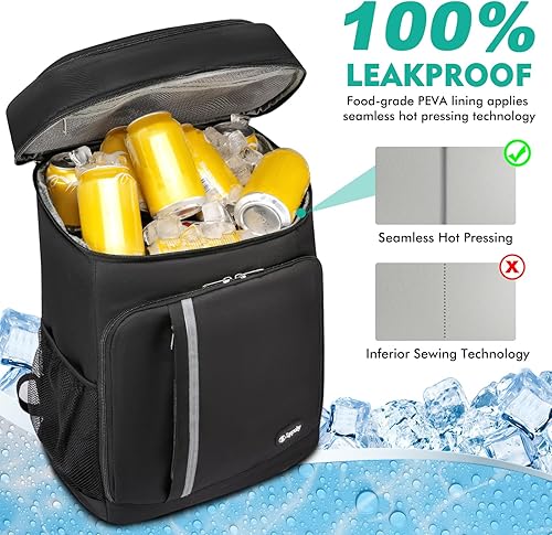 Miniatura 4 de LYPULY Mochila enfriadora para 46 latas, 2 compartimentos aislados a prueba de fugas, mochila de almuerzo ligera y suave para viajes, campamento,