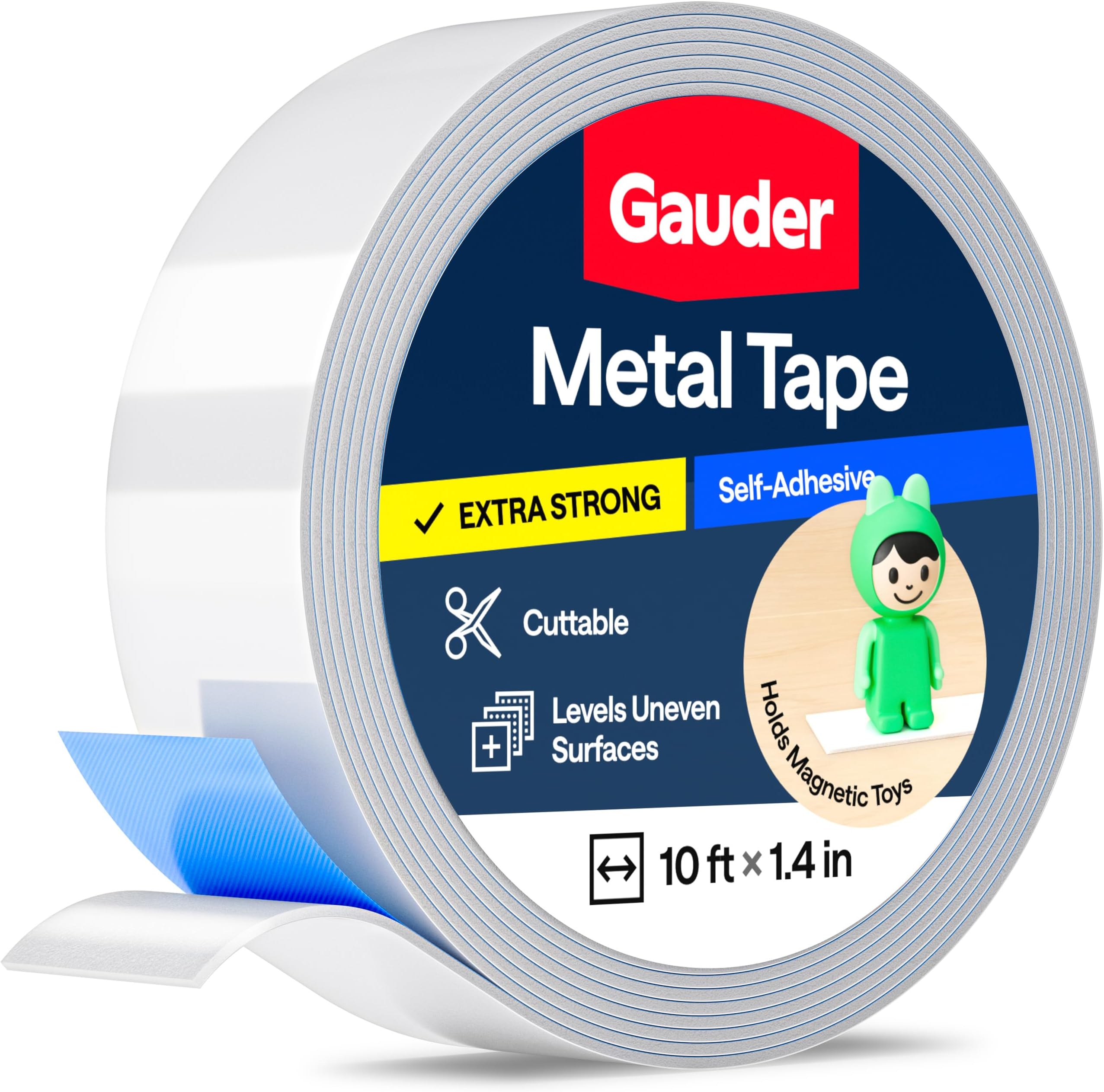 GAUDER Self-Adhesive Metal Tape | Thin Metal Strips for Magnets, Tonies® Figures & Shelves | Ferrous Tape (10 ft)