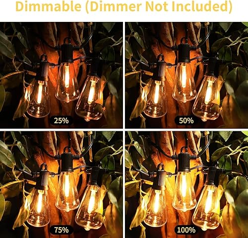 Vista 11 de ZOTOYI Tira de luces para exteriores de 50 pies, luces de patio con 27 bombillas LED de plástico ST38 Edison (2 de repuesto), impermeable IP65