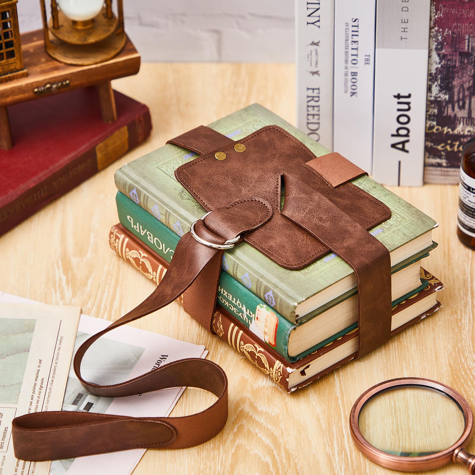 2 correas ajustables para libros de 4 x 5 x 53 pulgadas, soporte de cuero para cinturón renacentista, hecho a mano, Steampunk para amantes de la lectura, regalos, bibliotecas, lectores,