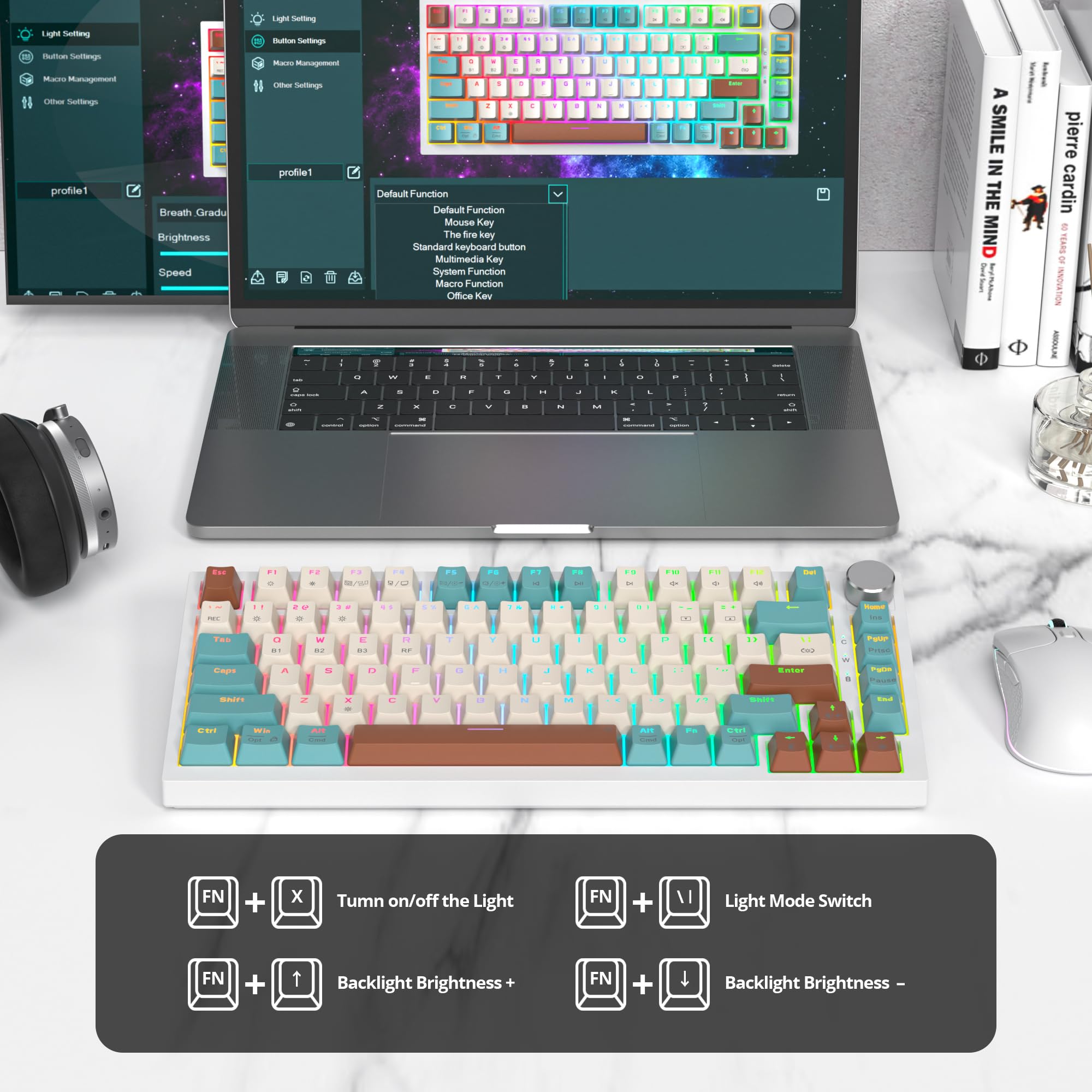 SOLIDEE tastiera gaming meccanica 75 percento con manopola,Bluetooth 5.0/2.4GHz/USB-C tastiera meccanica gasket,tastiera hot swappable,RGB Retroilluminata per Win Mac,Cream Grey Switch(82 Brown)