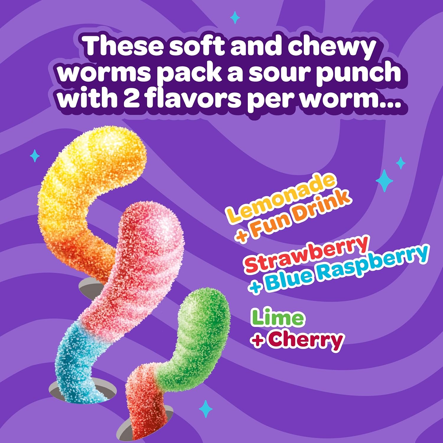 JOYRIDE Sour Worms - 3.5 oz 6-Pack Bundle with 2.5oz Glacial Peppermint Gum, Low Sugar, Low Calorie Snacks, Dye Free Candy (7 Items)