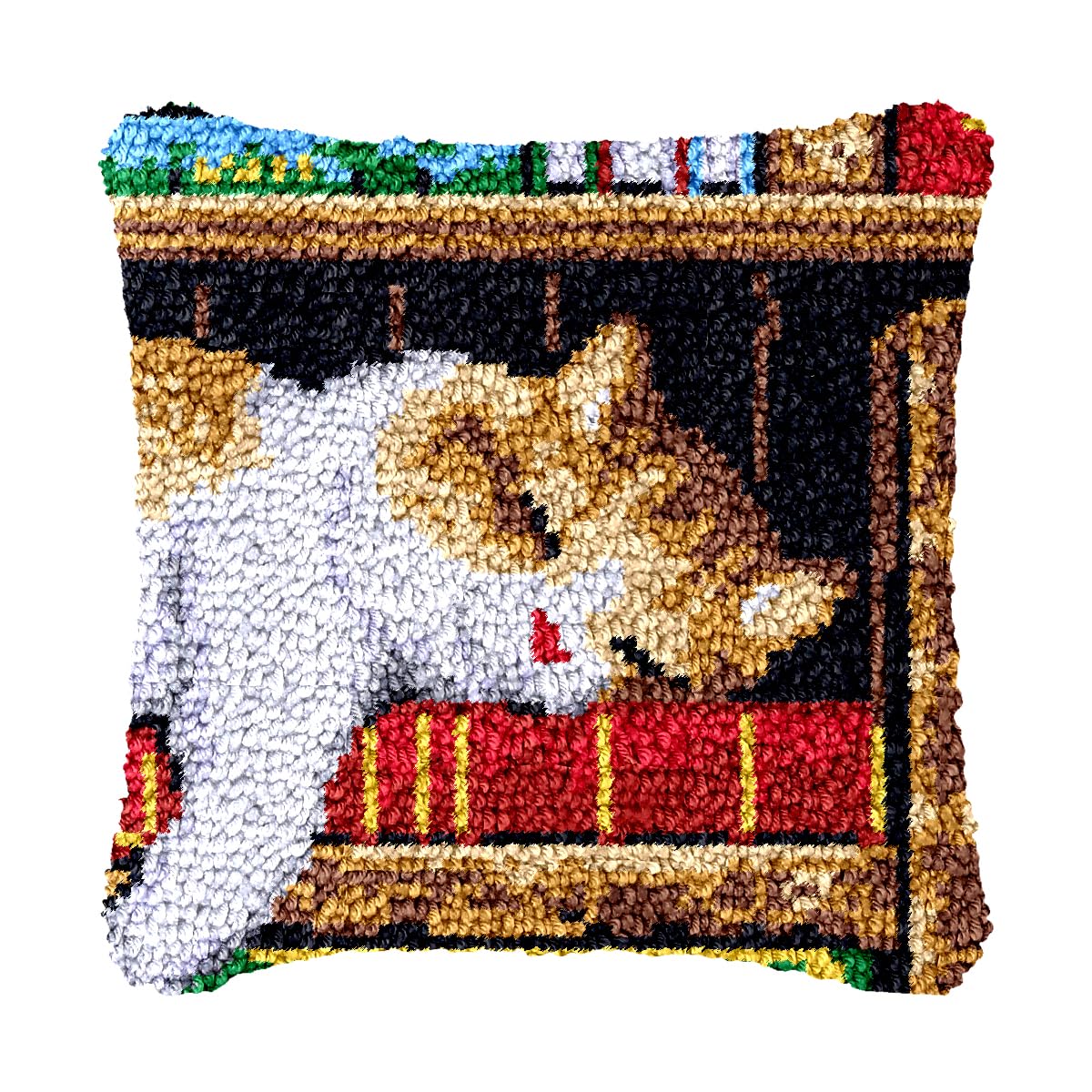 bositigo Cat Latch Hook Pillow Kit for Adults &amp; Kids, DIY Pre-Printed Canvas Craft, 17x17 Inch Decorative Cover for Sofa Cushions, Bedroom Decor (Cat Pattern 6)