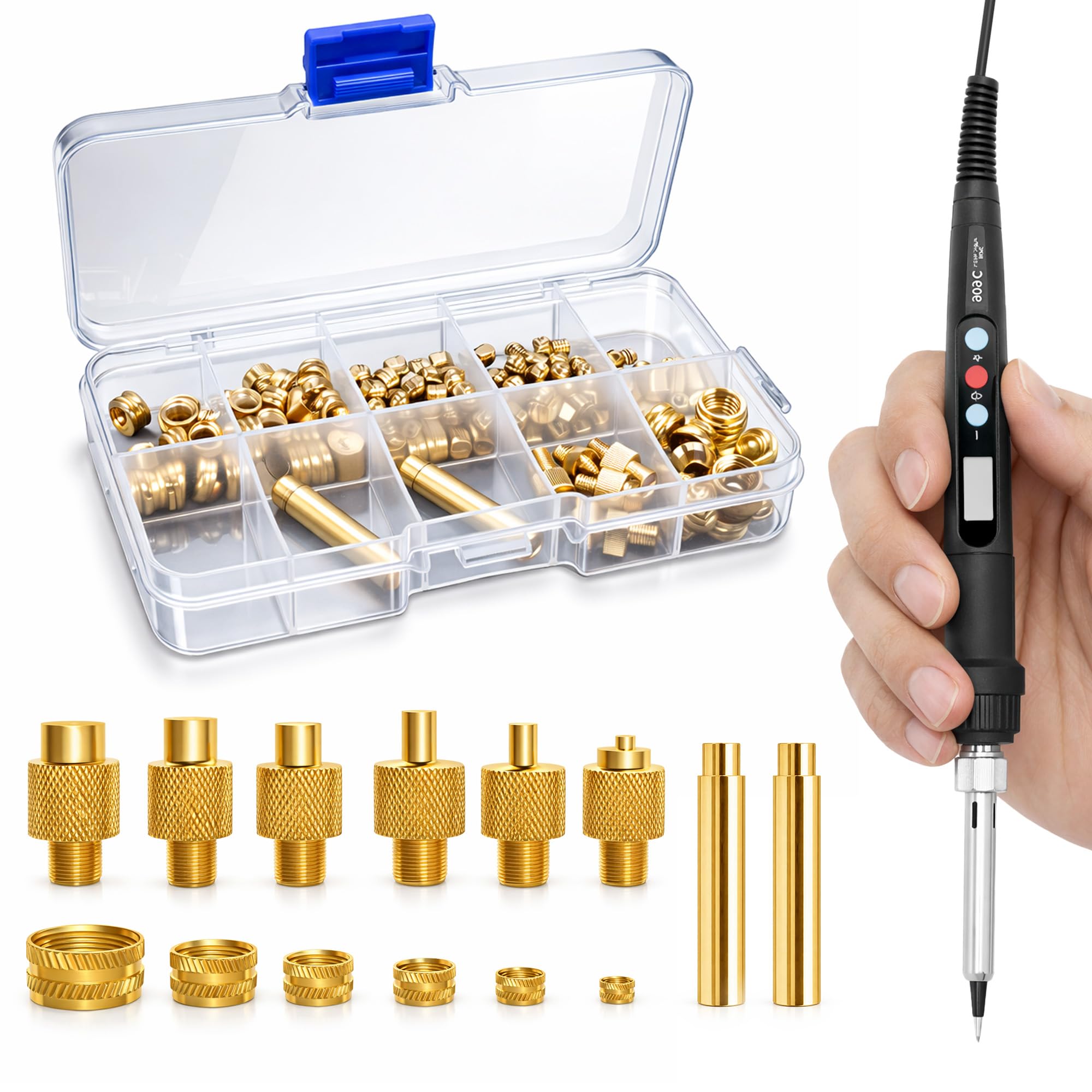 Adjustable Temperature Soldering Iron Kit: TVOOD 80W LED Soldering Iron Kit 180-500℃ Heat Set Insert Tool Kits with 130Pcs Threaded Inserts 6pcs Soldering Tips for 3D Printing and Plastic