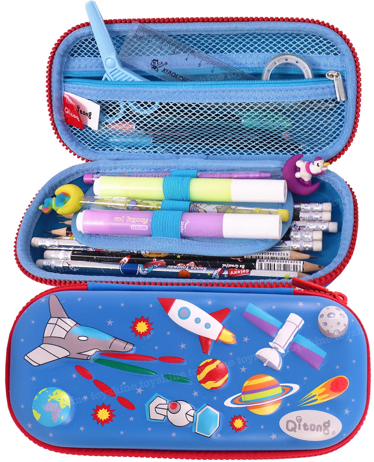Toyshine Space Rocket Hardtop Pencil Case With Compartments - Kids Large Capacity School Supply Organizer Students Stationery Box - Girls Boys Pen Pouch-Blue - Ethylene Vinyl Acetate (EVA) (B0B1WRJ1QJ) Amazon Price History, Amazon Price Tracker